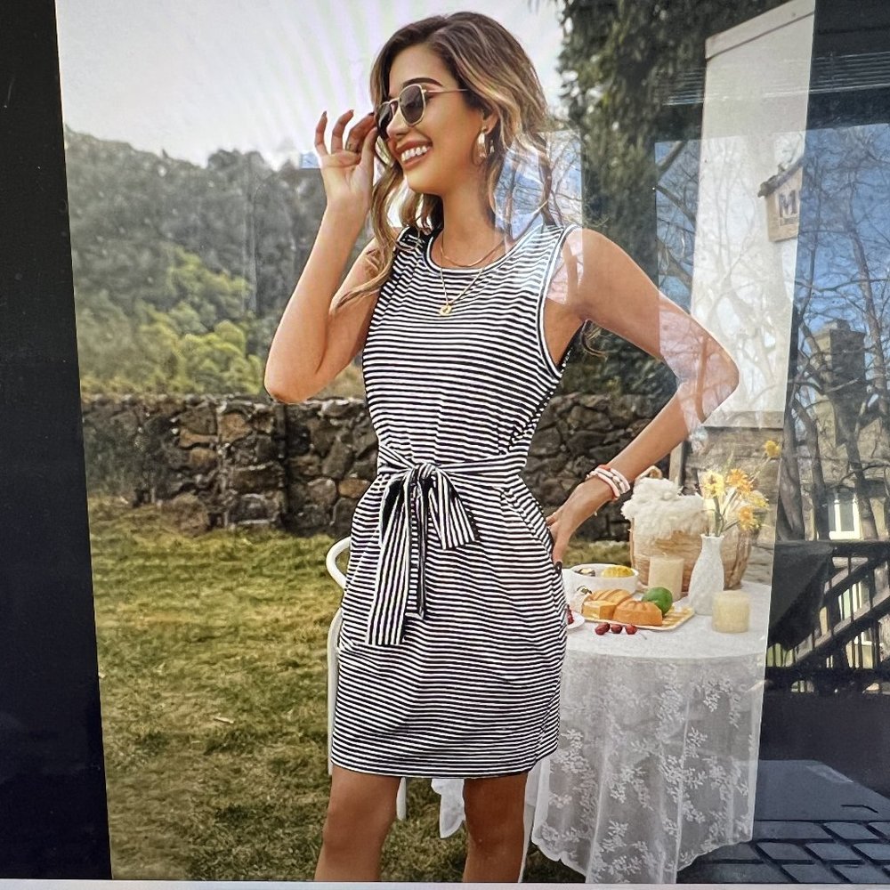 Grey and White Striped Dress
